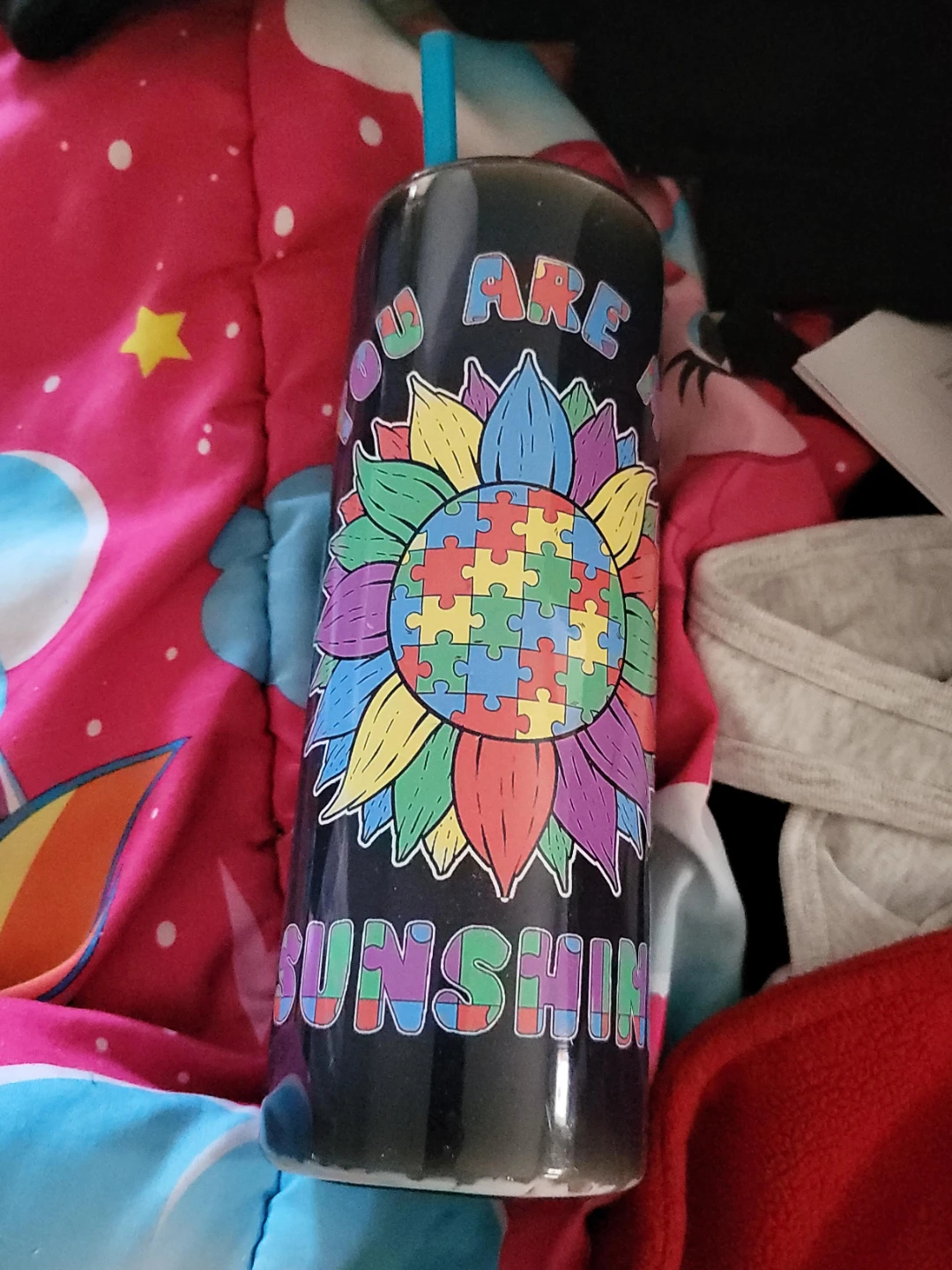 Tumbler with Autism Sunflower Design - You Are Sunshine