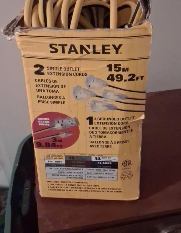 Stanley 2 Single Outlet & 1 3-Grounded Outlet Extension Cords