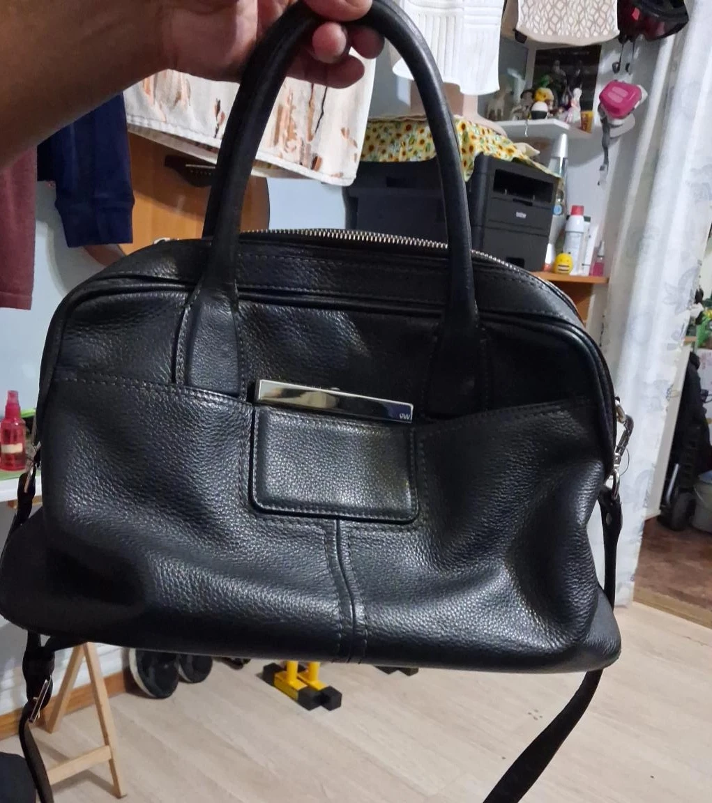 Black Leather Satchel Handbag