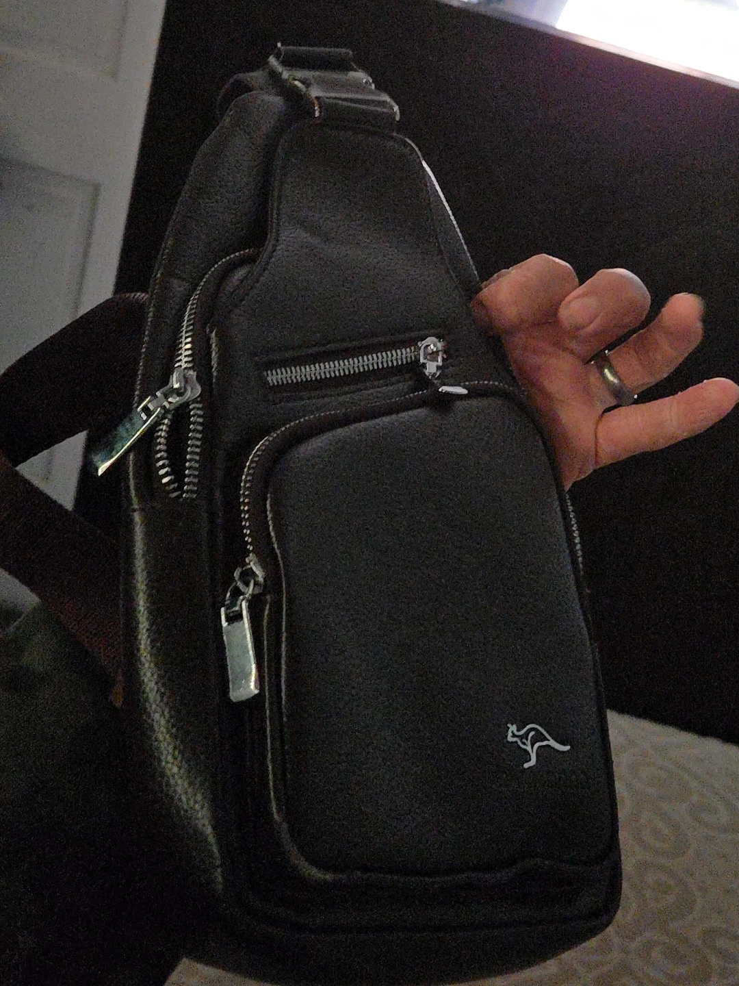 Black Sling Bag with Kangaroo Logo