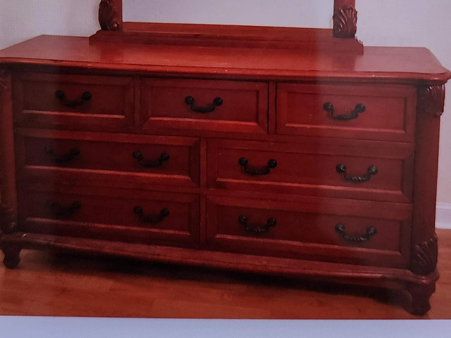 Red Wood Dresser with Mirror