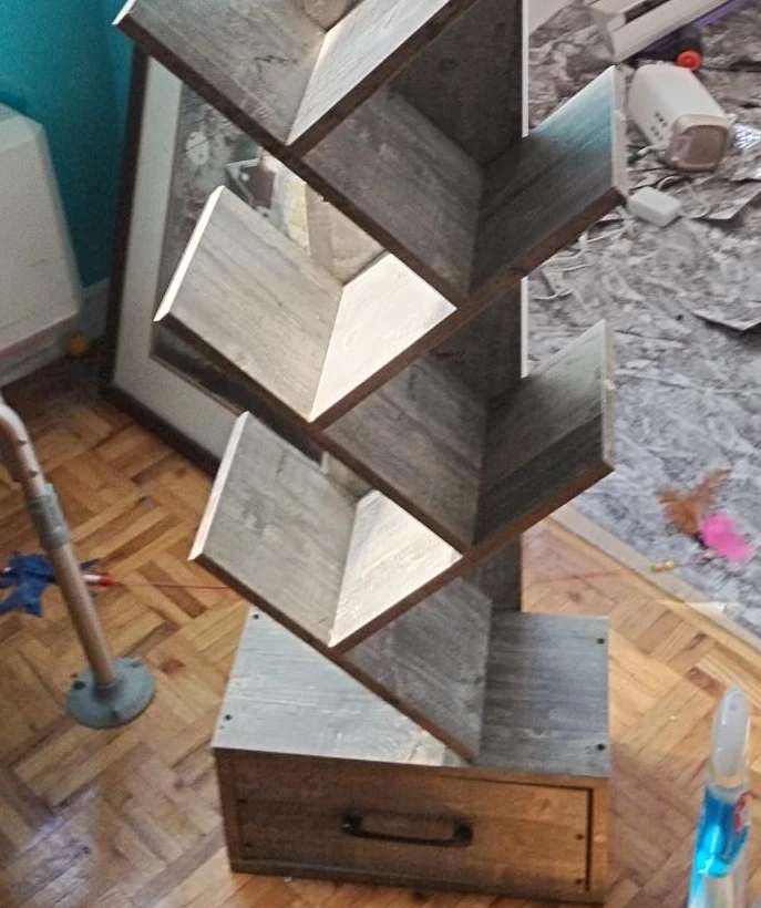 Rustic Wood Bookshelf with Drawer