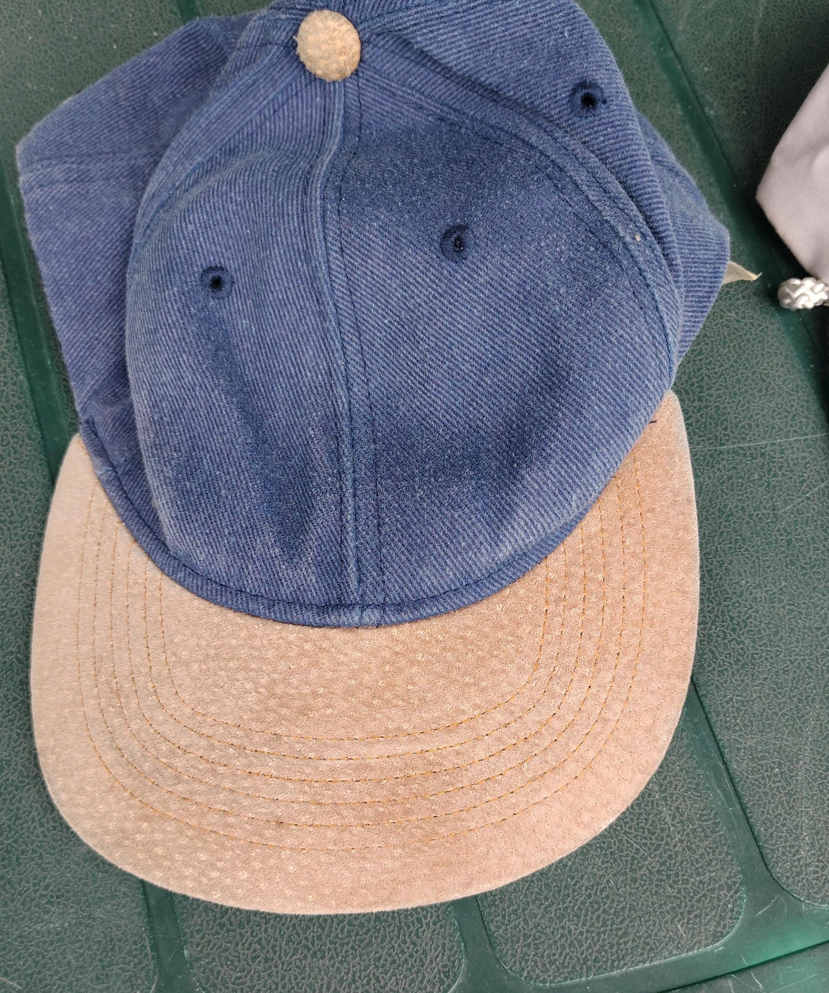 Blue Denim Baseball Cap with Tan Suede Brim