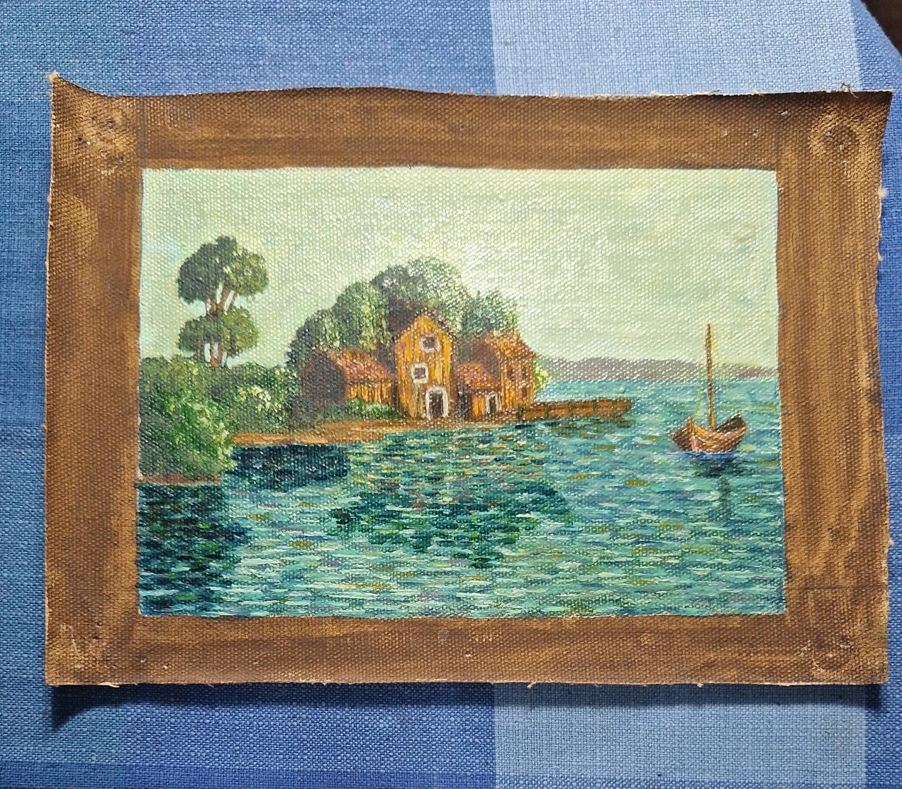 Oil Painting of Coastal Village Scene