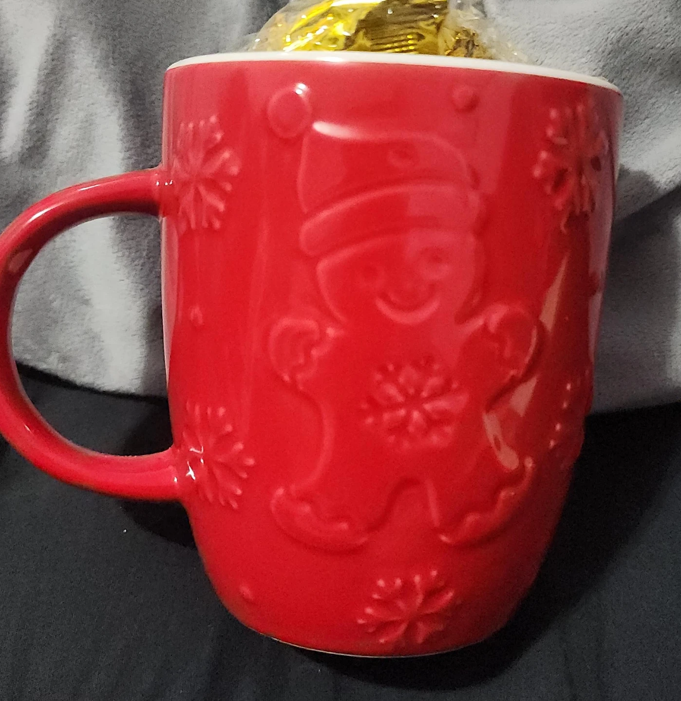 Red Gingerbread Man Christmas Mug with Candy