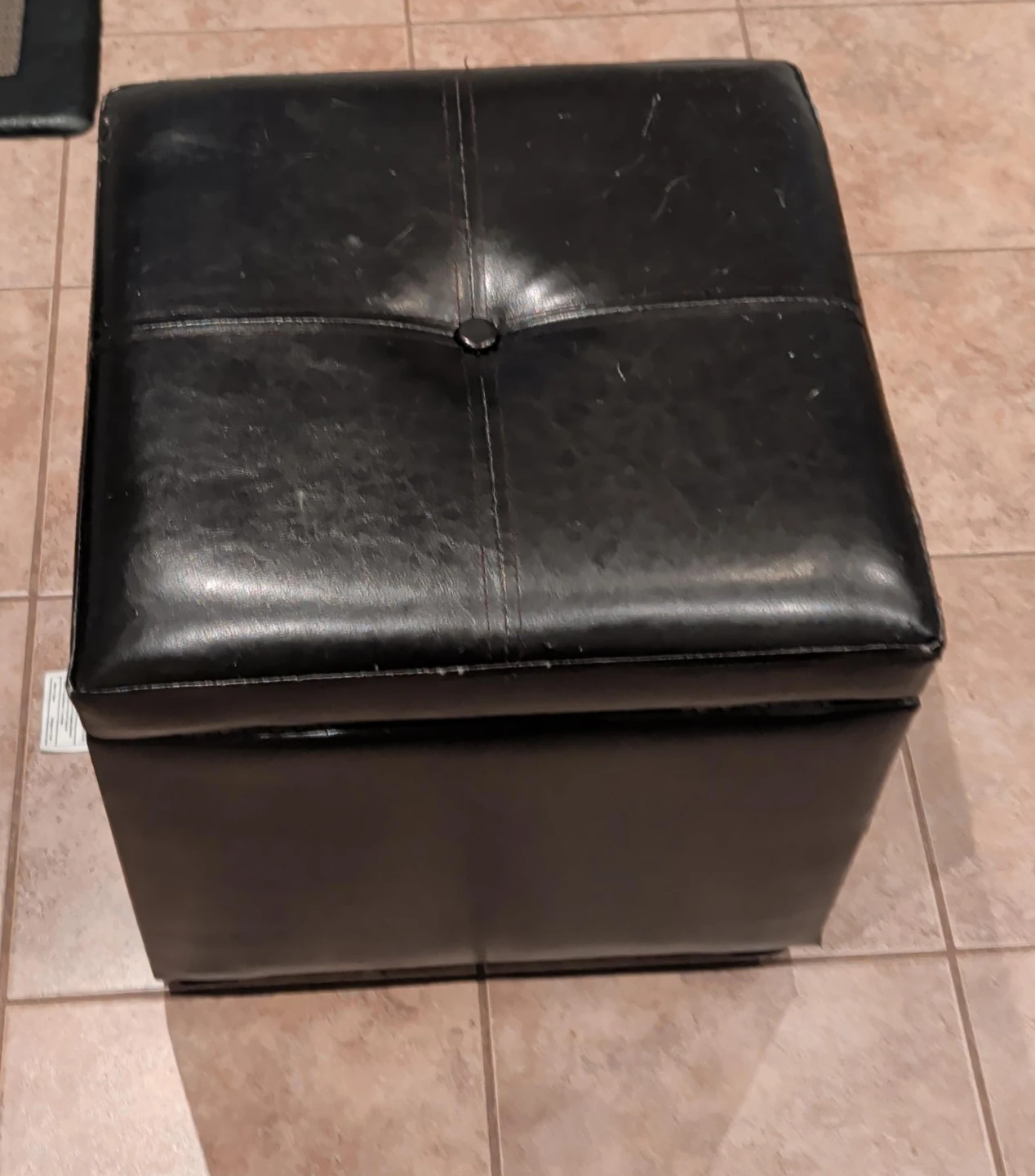 Black Faux Leather Storage Ottoman Cube