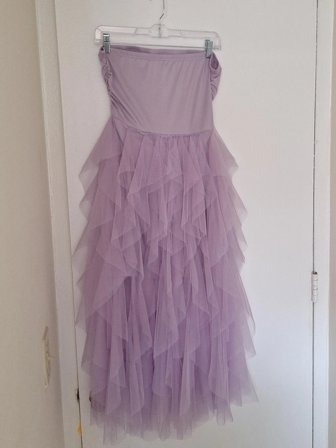 Lavender Tulle Ruffle Strapless Dress