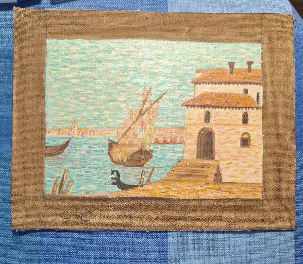 Vintage European Harbor Painting
