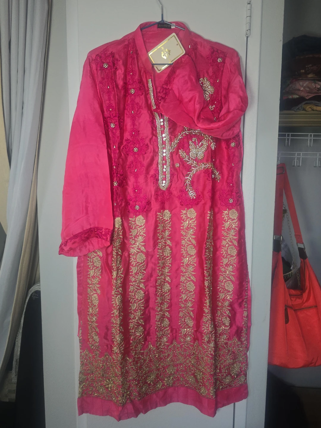 Pink Embroidered Kurti with Dupatta