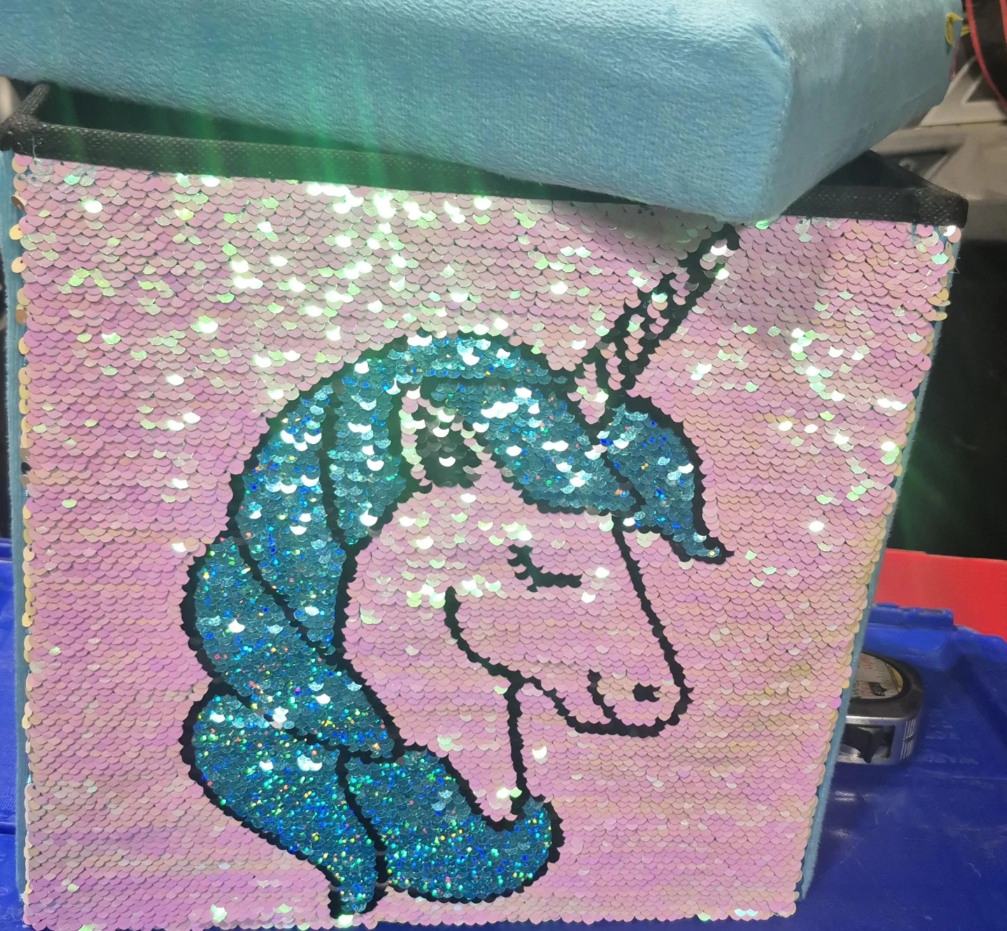 Unicorn Sequin Storage Ottoman Stool