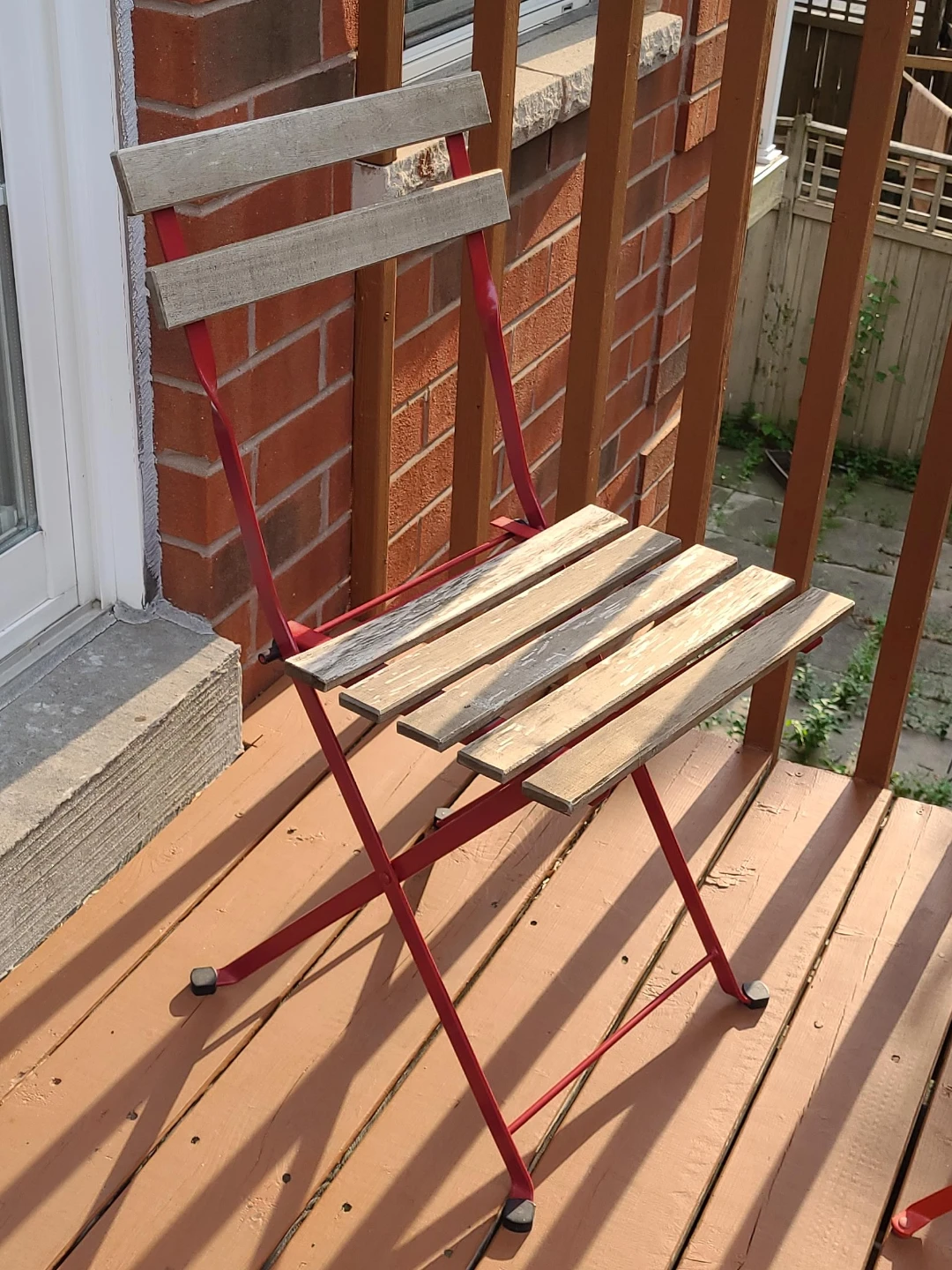 Folding Bistro Chair - Red Metal and Wood