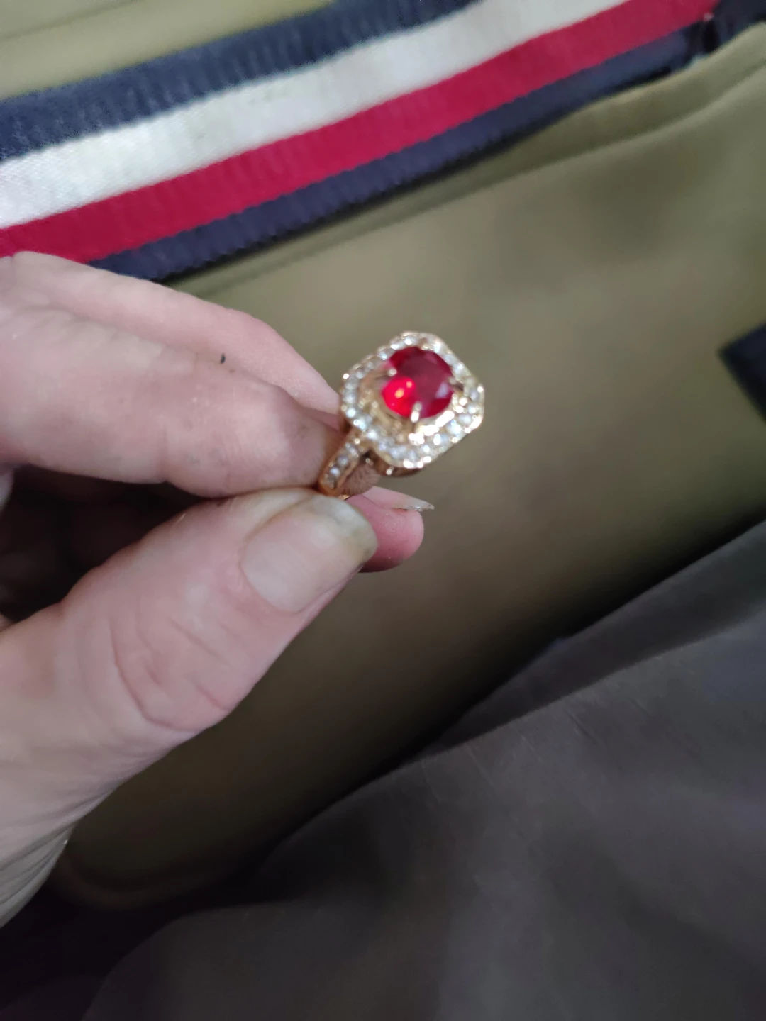 Red Stone Cocktail Ring with Rhinestones