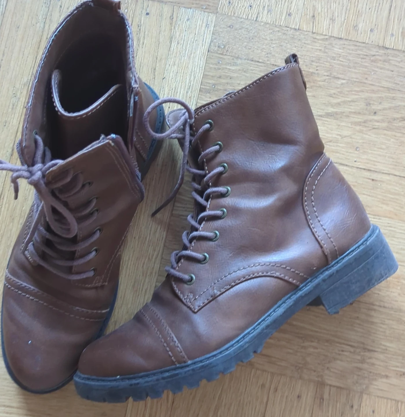 Brown Lace-up Combat Boots