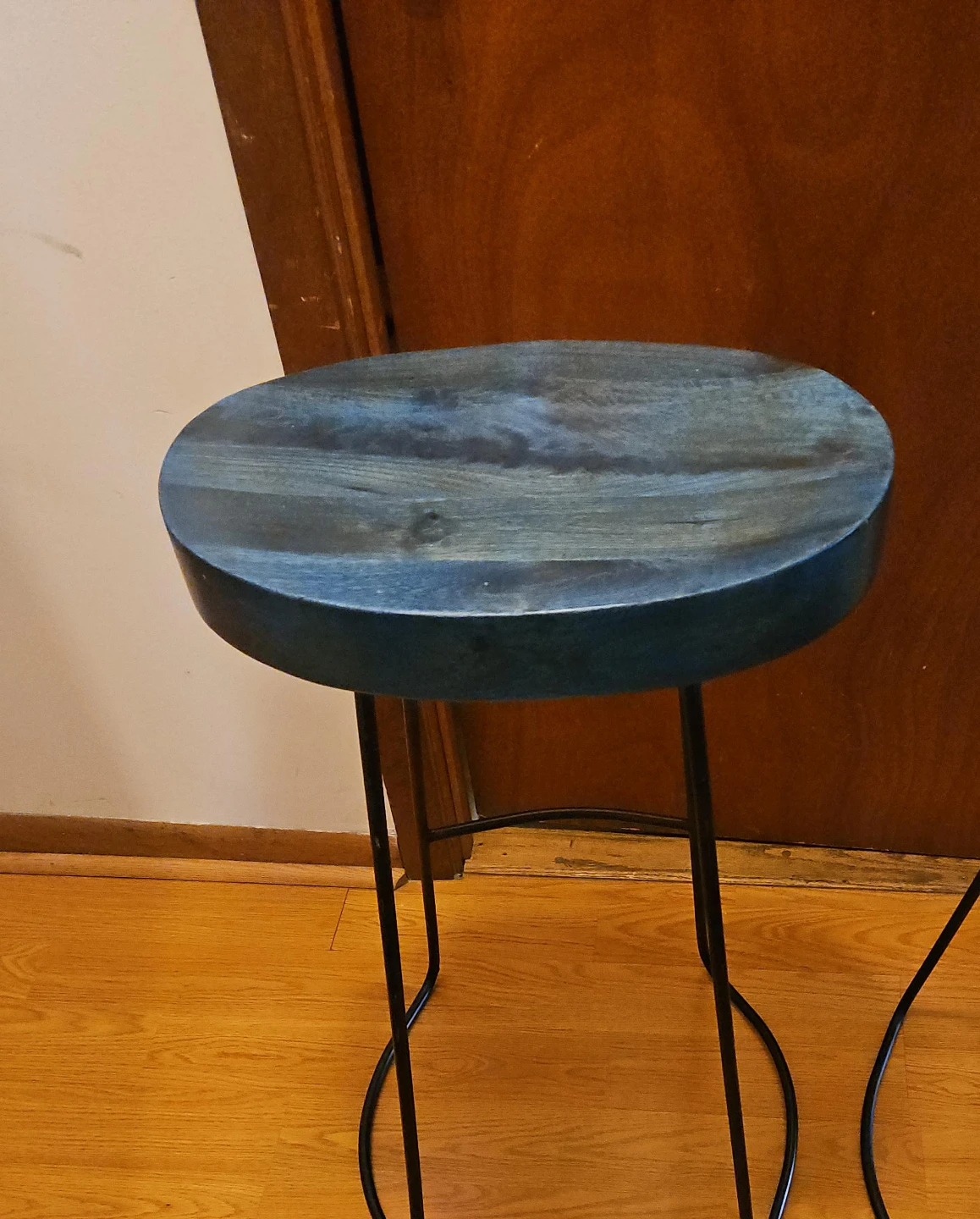 Set of 2 Blue Wooden Top Bar Stools