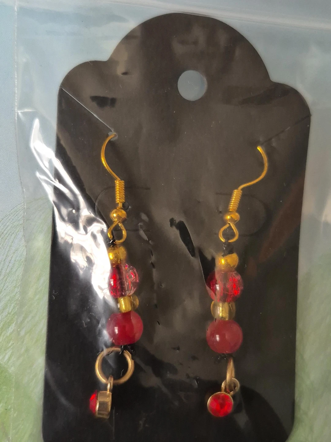 Red Beaded Dangle Earrings