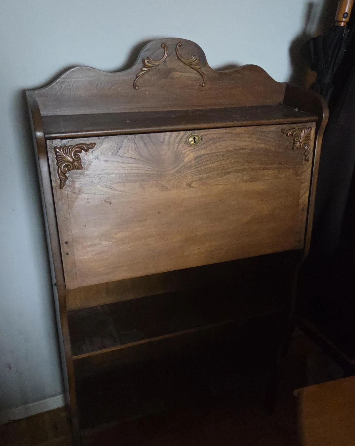 Antique Wooden Secretary Desk with Lock