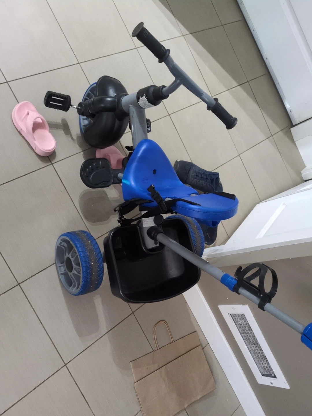 Blue and Black Kids Tricycle with Push Handle