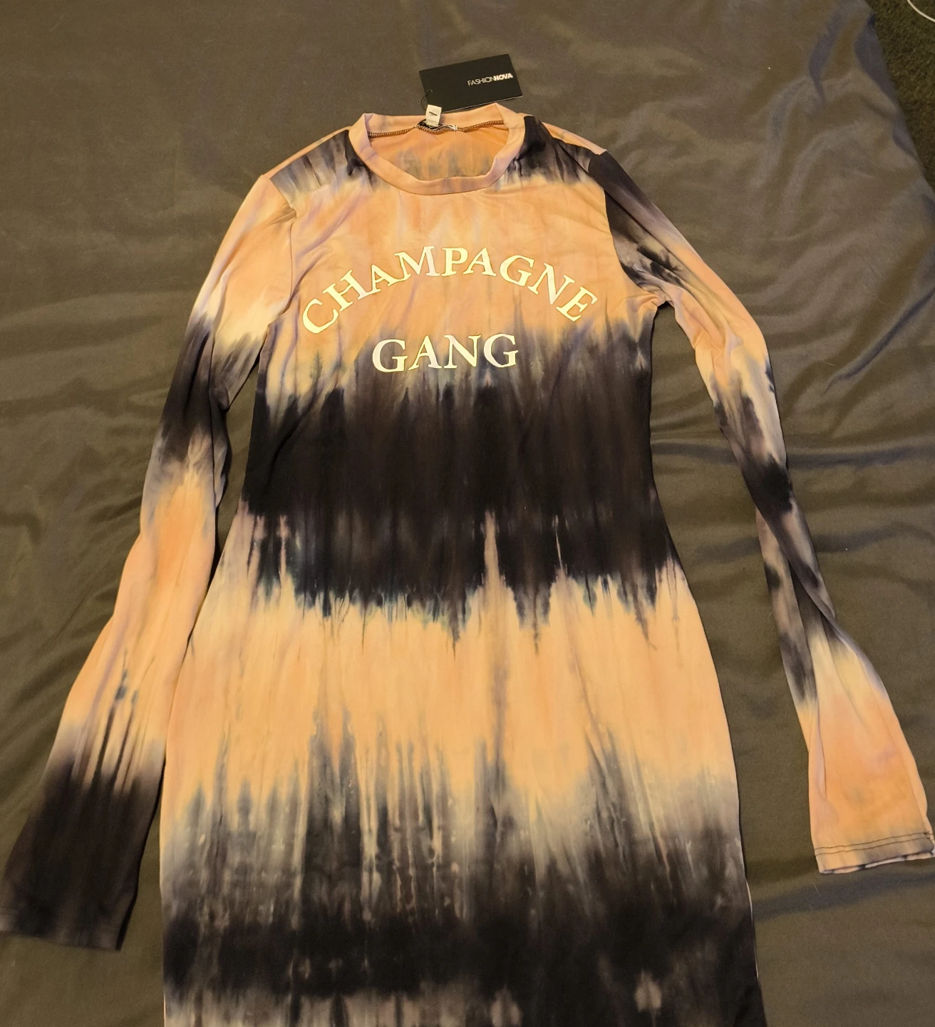Fashion Nova Tie Dye Long Sleeve Mini Dress