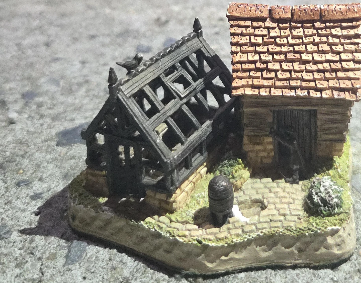 Miniature Village House and Greenhouse Diorama