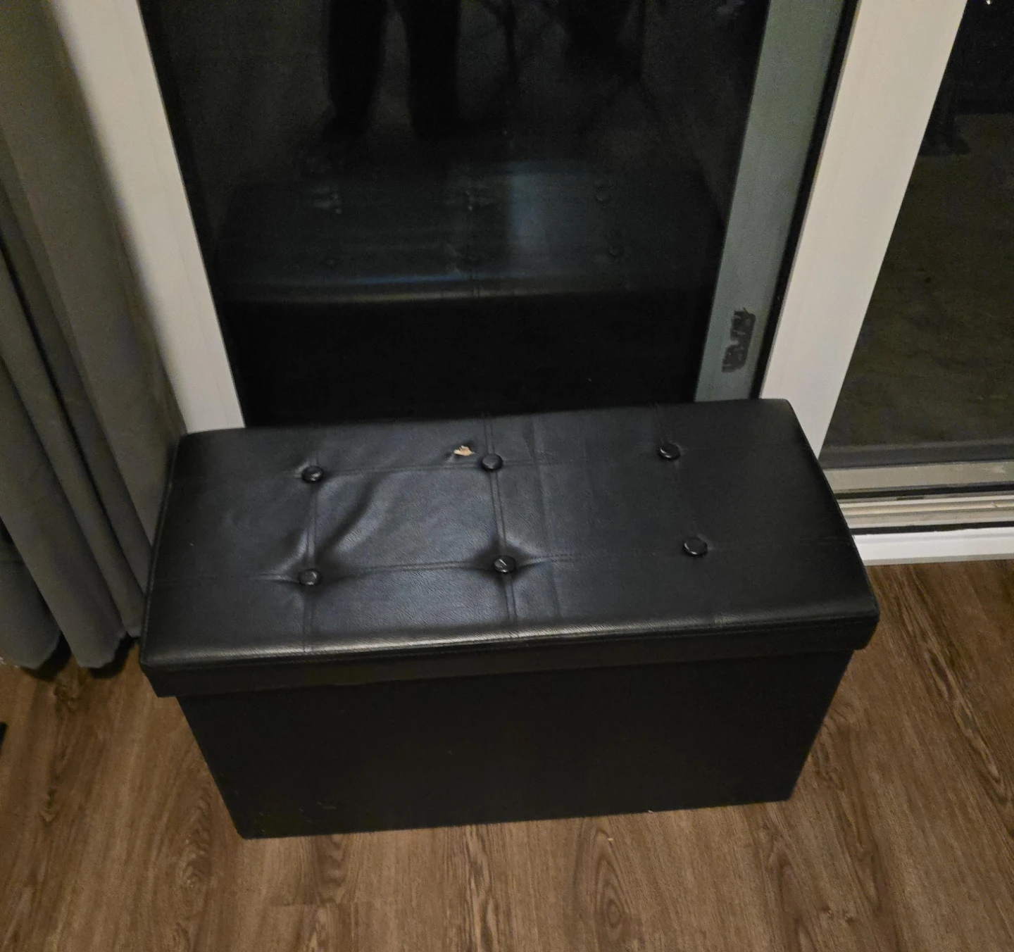 Black Faux Leather Storage Ottoman