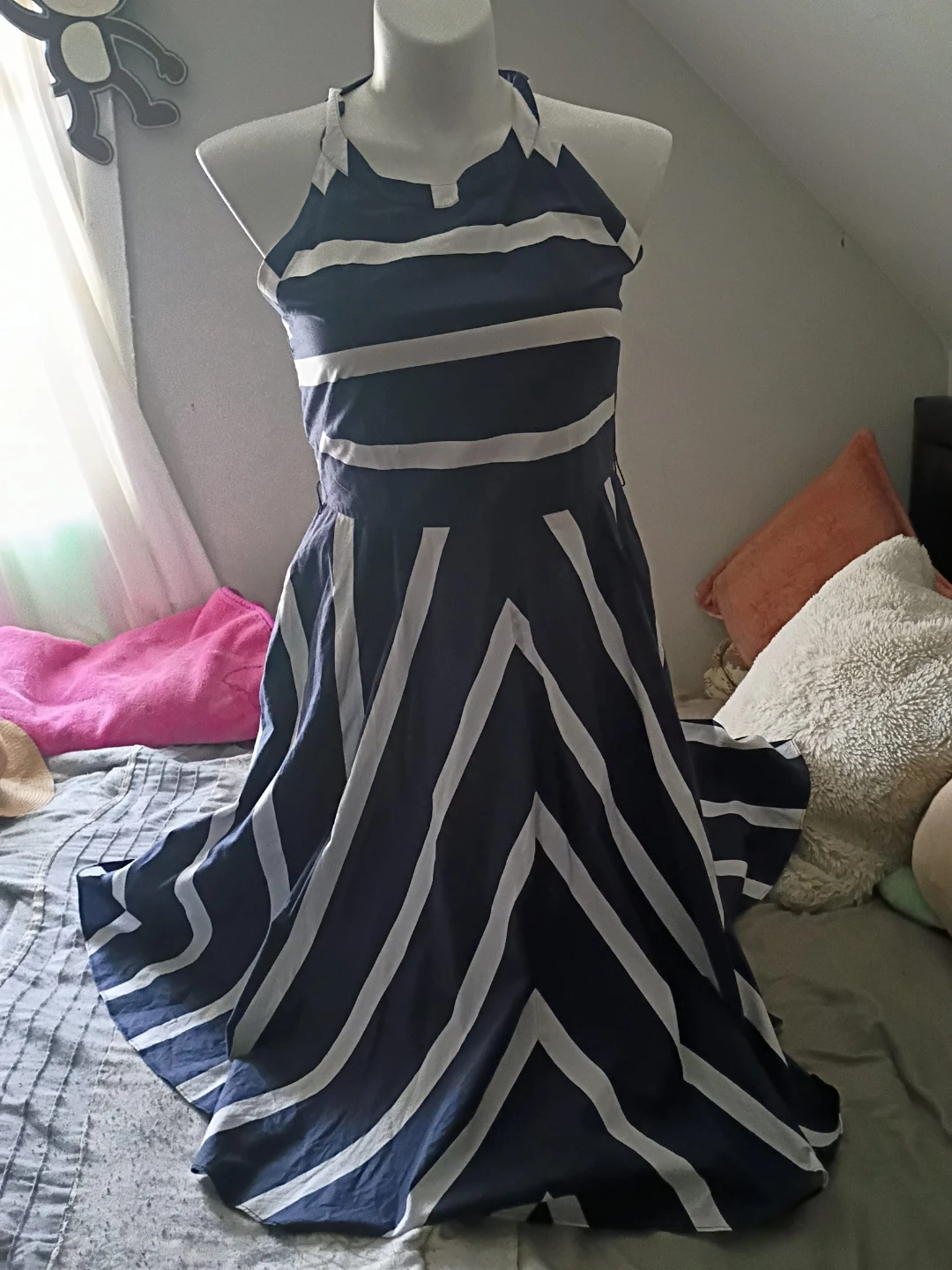Navy and White Striped Halter Dress