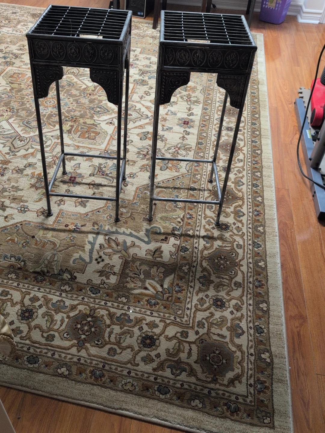 Set of 2 Black silver Metal Plant Stands