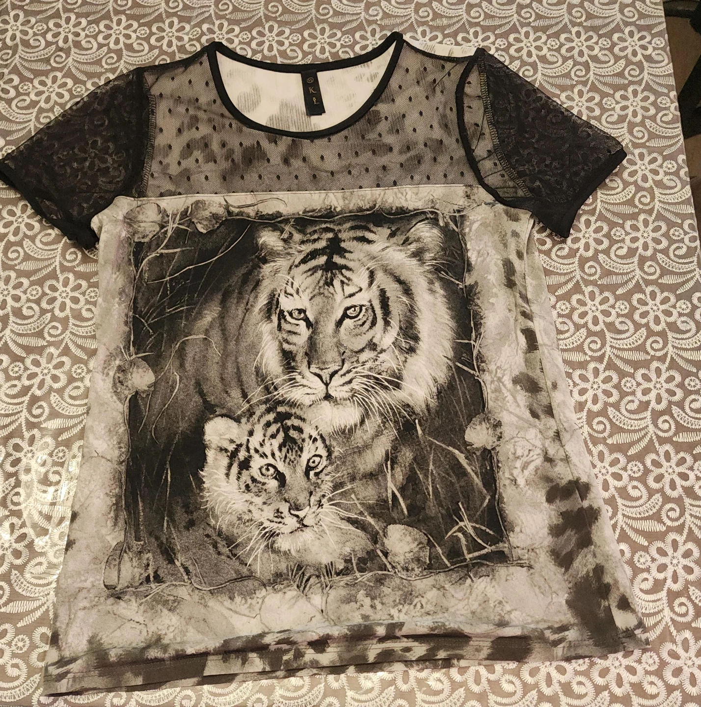 Women's Tiger Print Mesh Top - Size Small