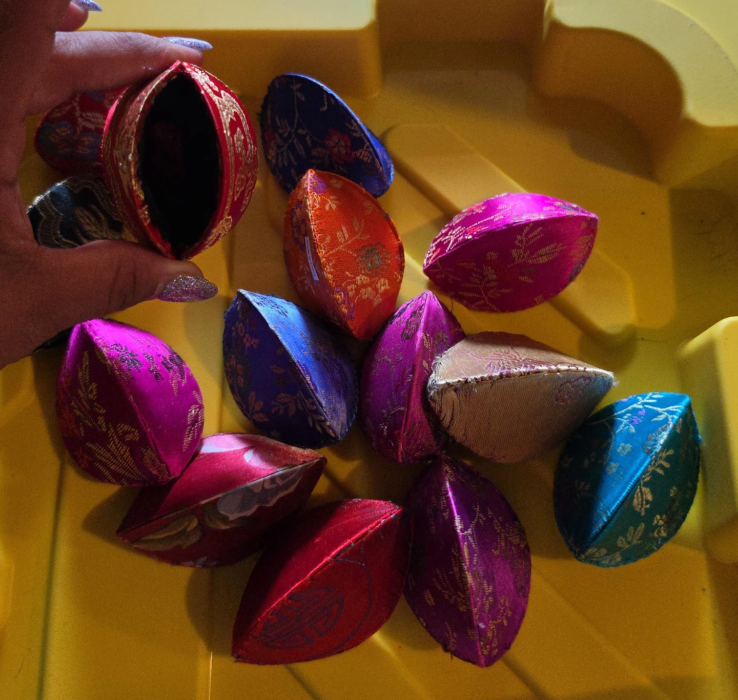 Set of 14 Decorative Silk Brocade Ornaments