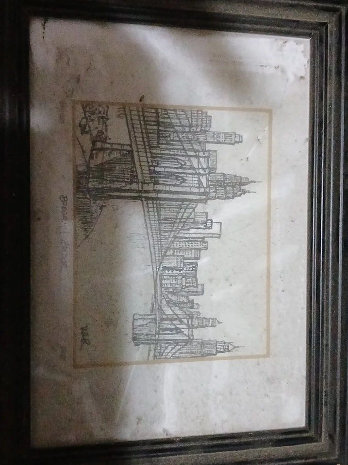 Framed Sketch of Brooklyn Bridge and NYC Skyline