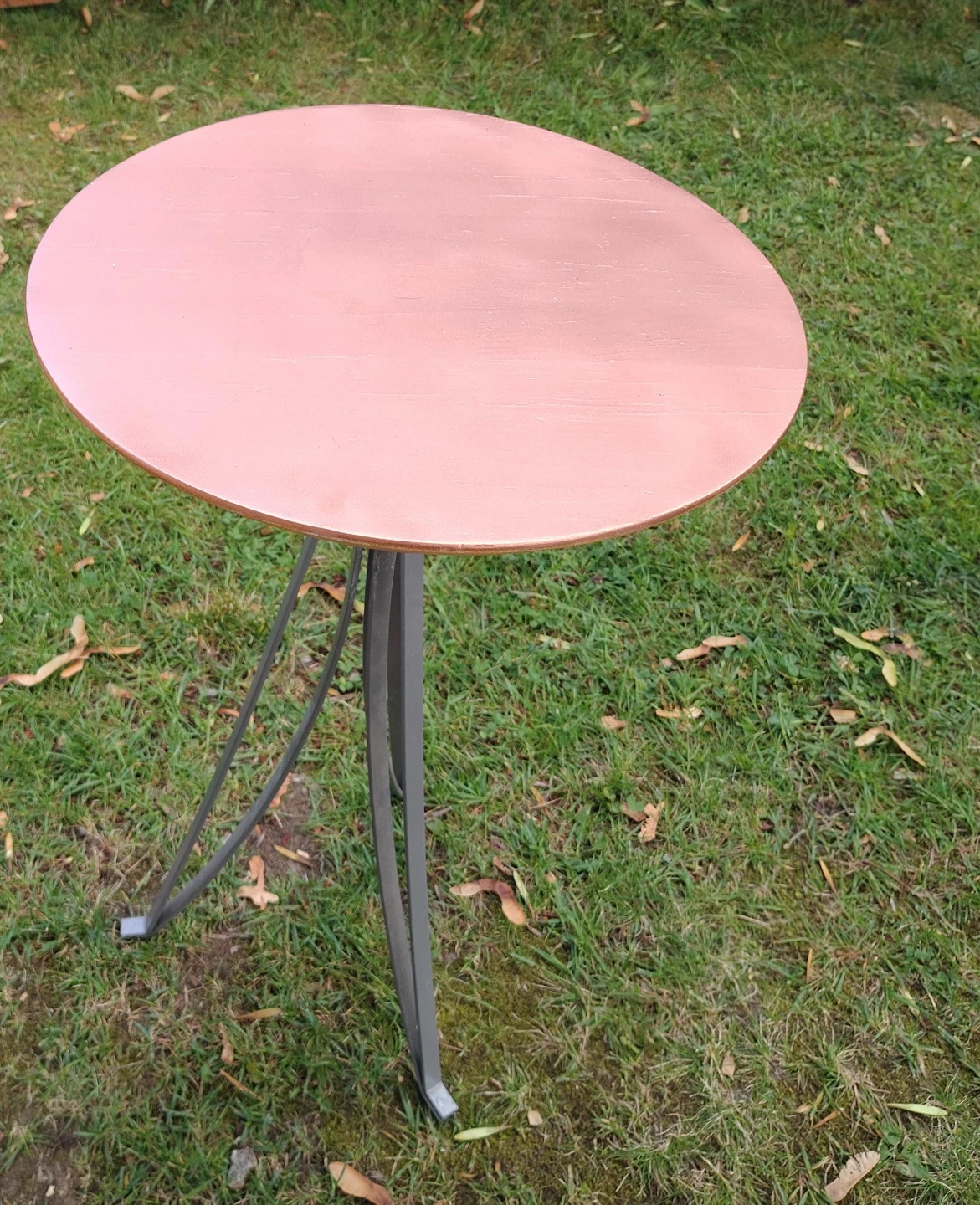 Round Copper Top Side Table with Metal Base