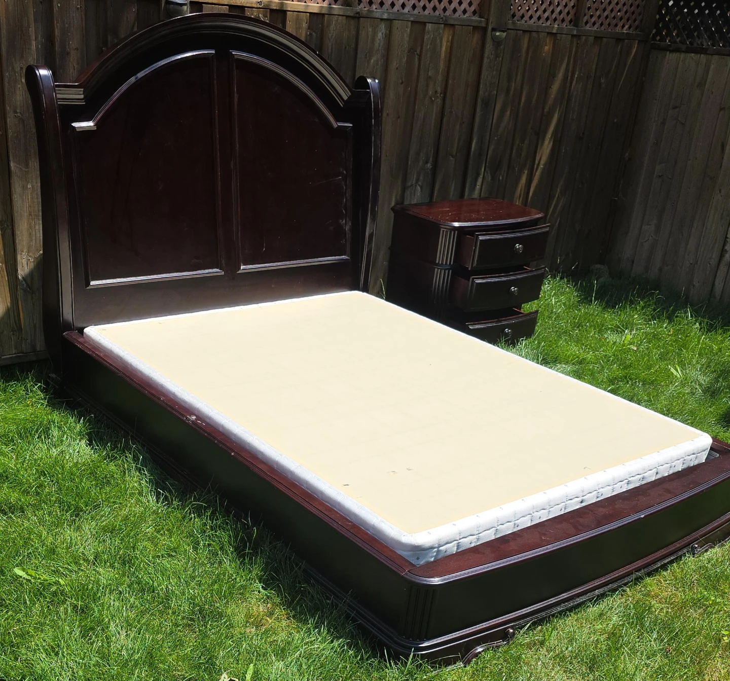 Dark Wood Sleigh Bed Frame with Nightstand