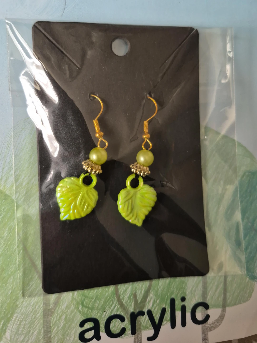 Leaf Drop Earrings with Beads