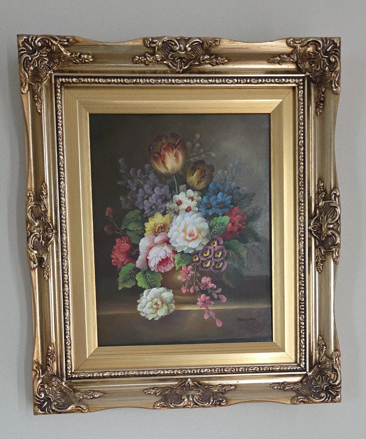 Framed Floral Still Life Oil Painting