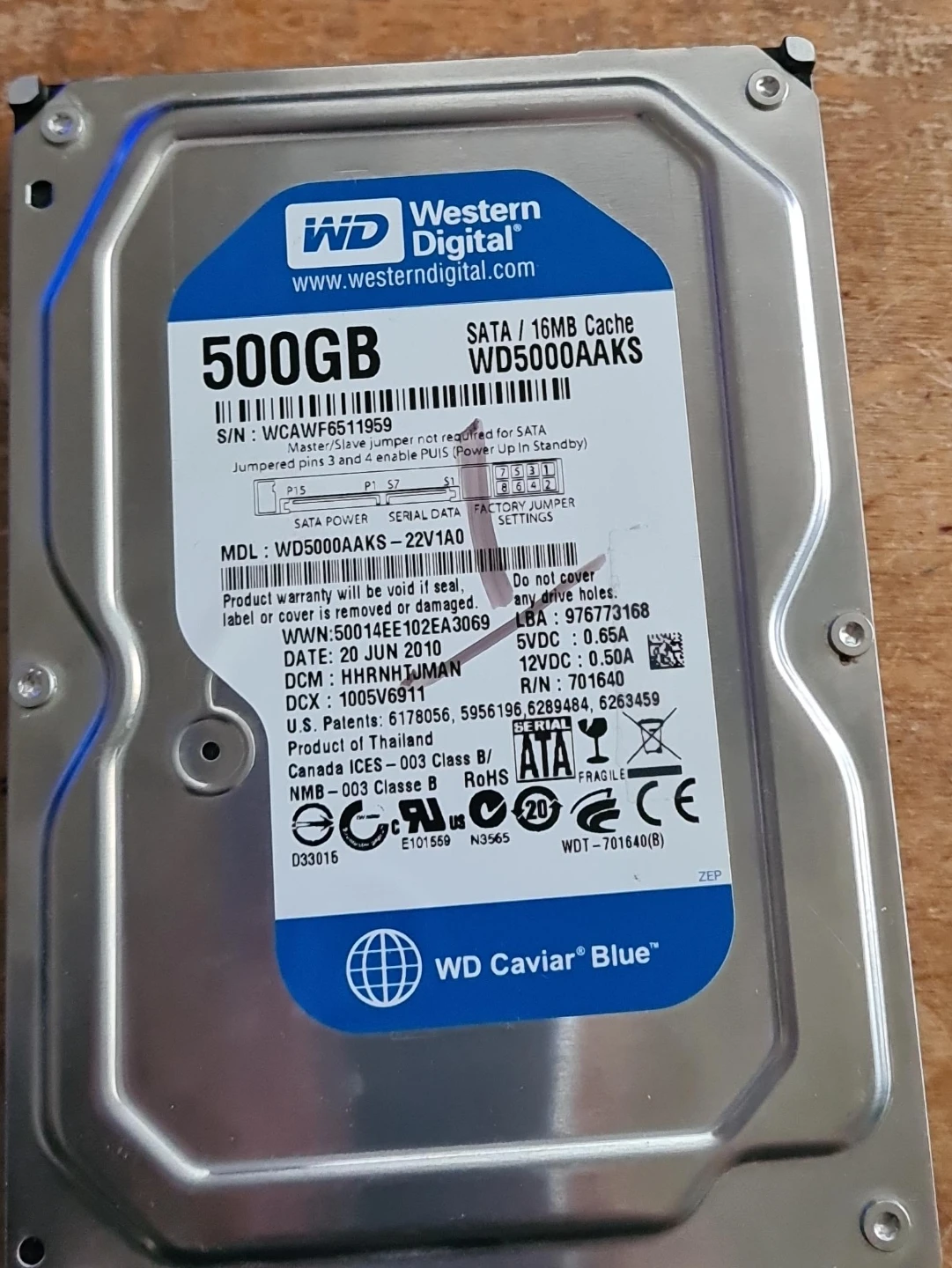 Western Digital 500GB SATA Hard Drive
