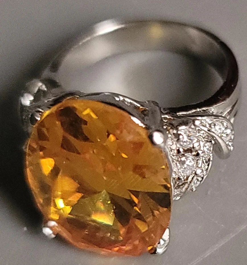 Sterling Silver Citrine and Diamond Accent Ring