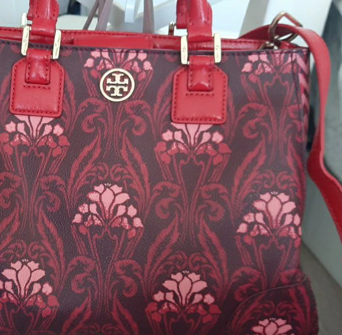 Tory Burch Tote Bag - Burgundy Floral Pattern