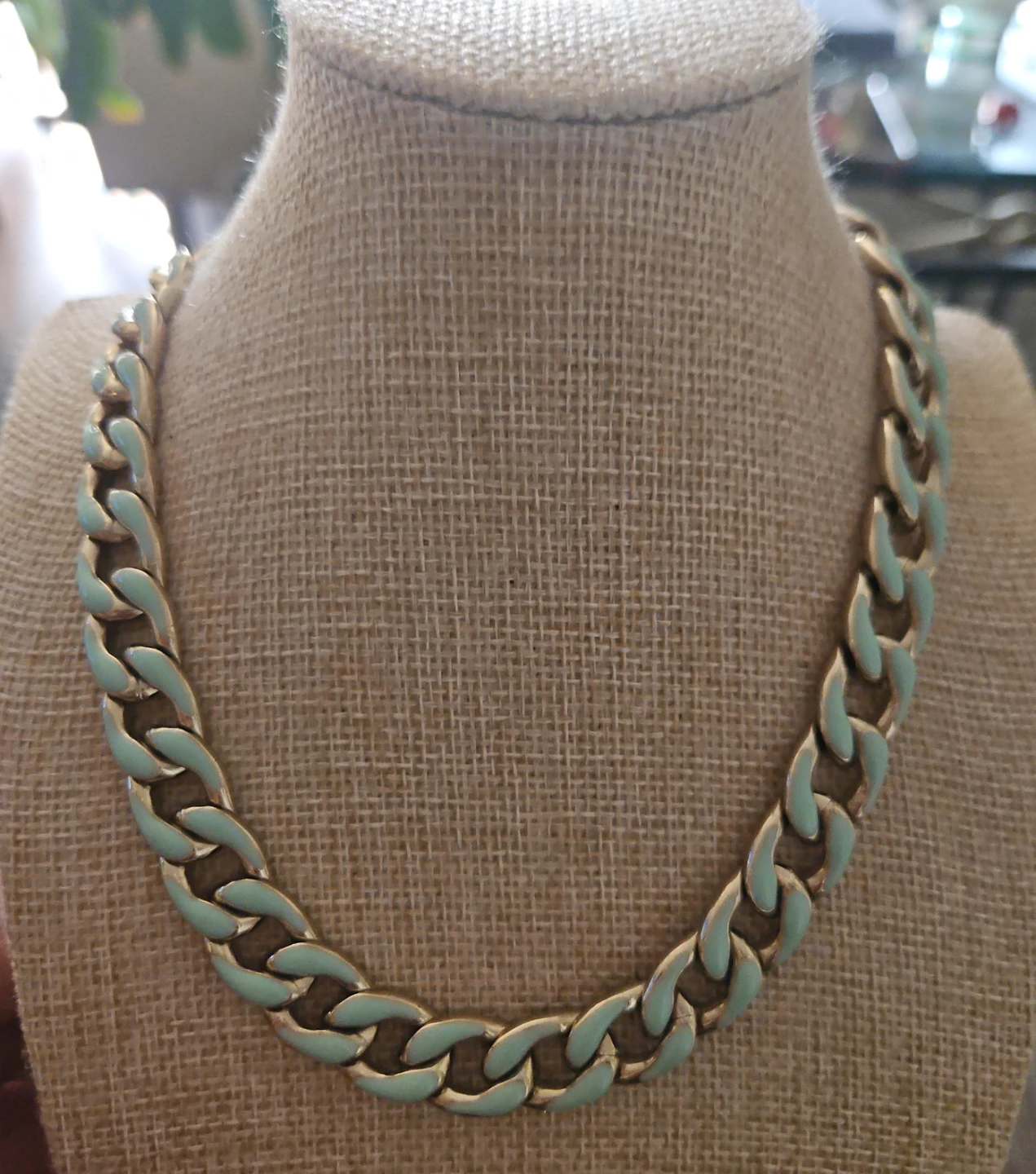 Gold-Tone Chain Necklace with Mint Enamel