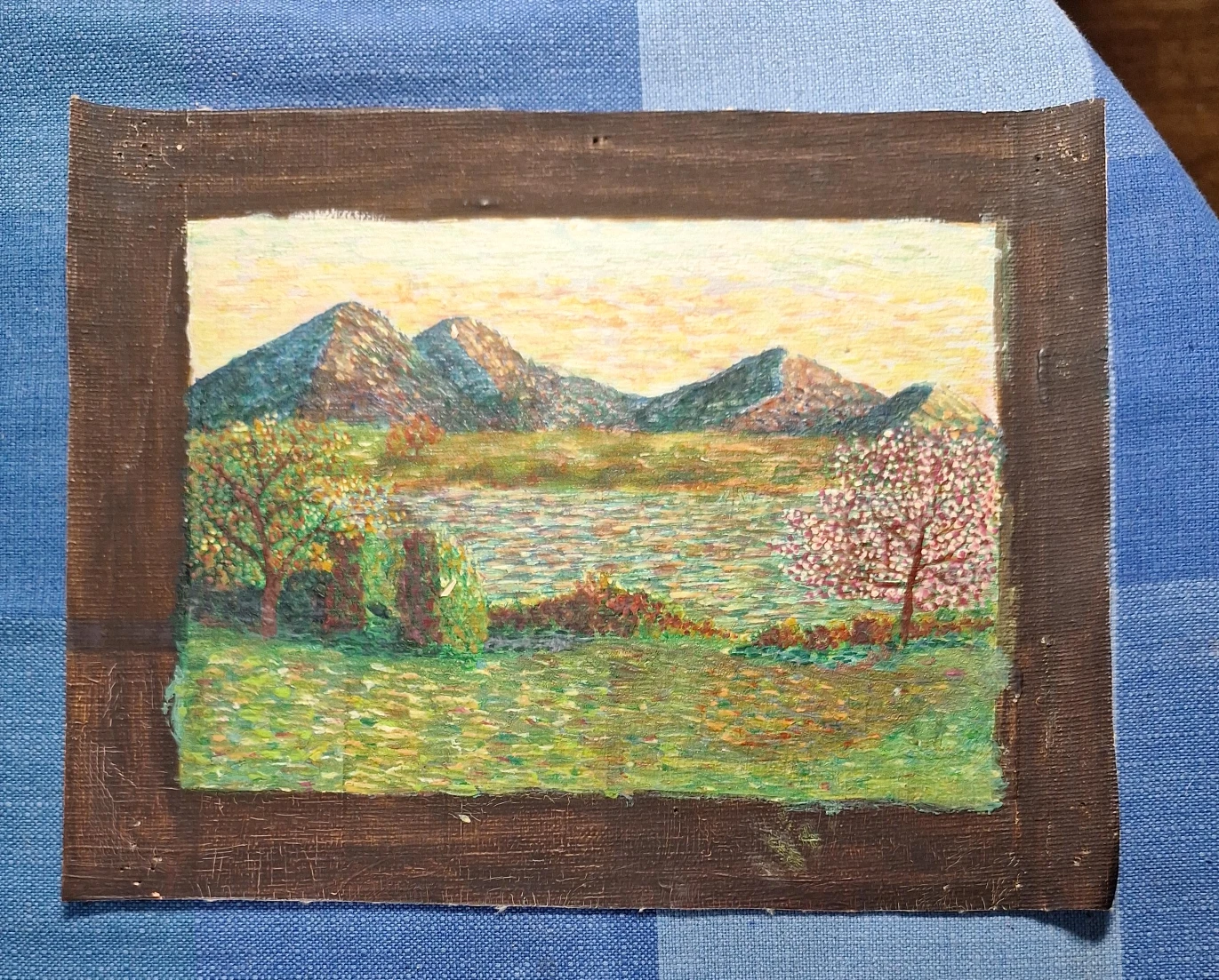 Landscape Painting with Mountains and Lake