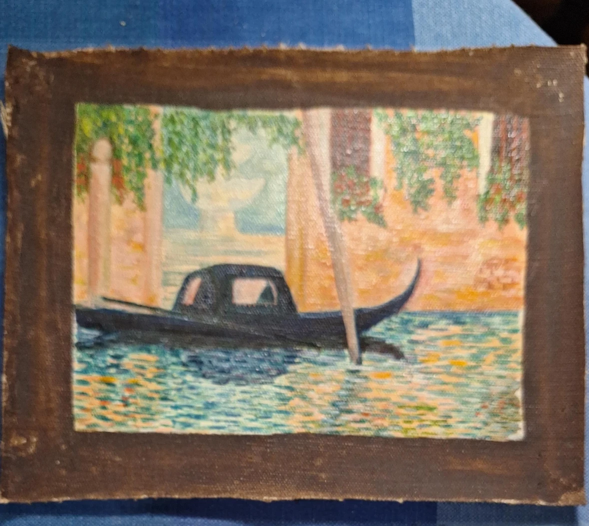Vintage Oil Painting of a Gondola in Venice