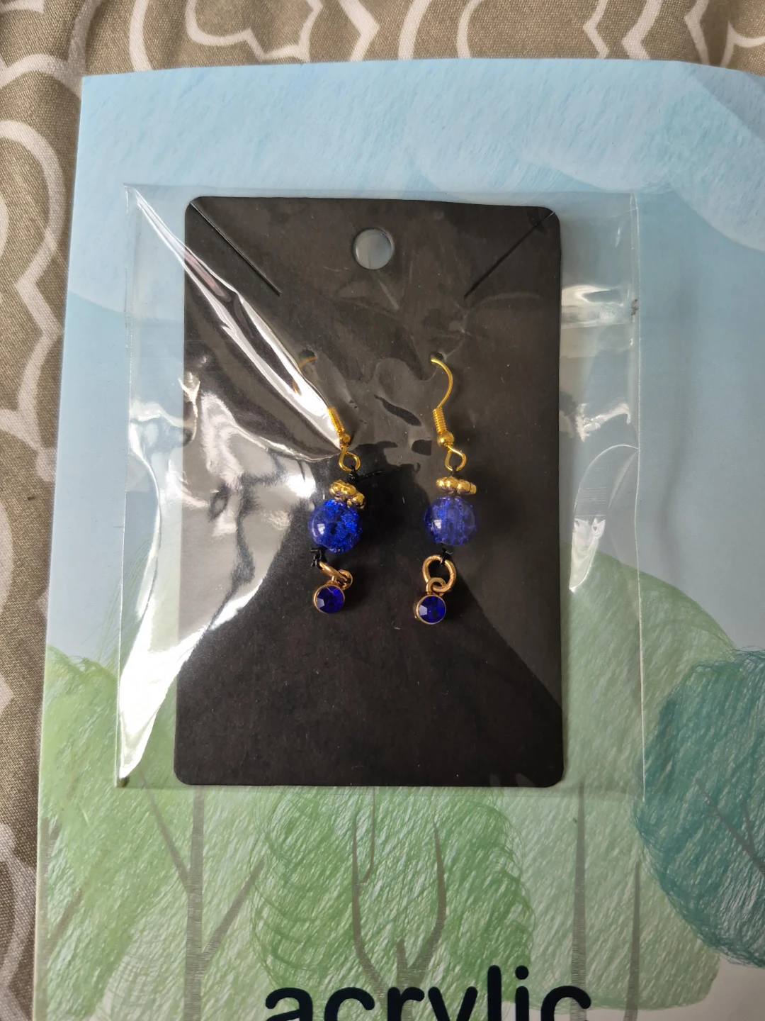 Blue Beaded Dangle Earrings