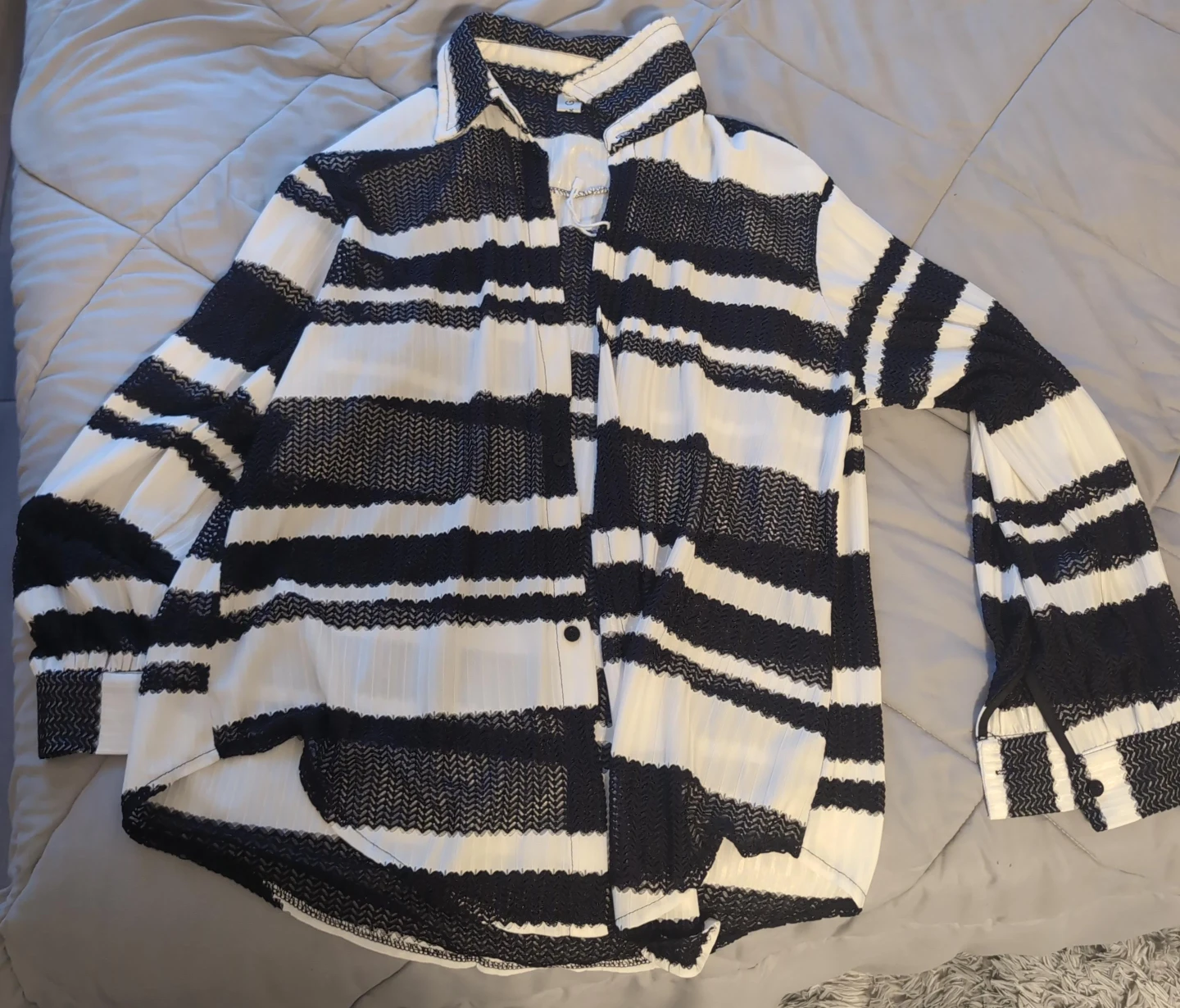 Black and White Striped Button-Up Shirt