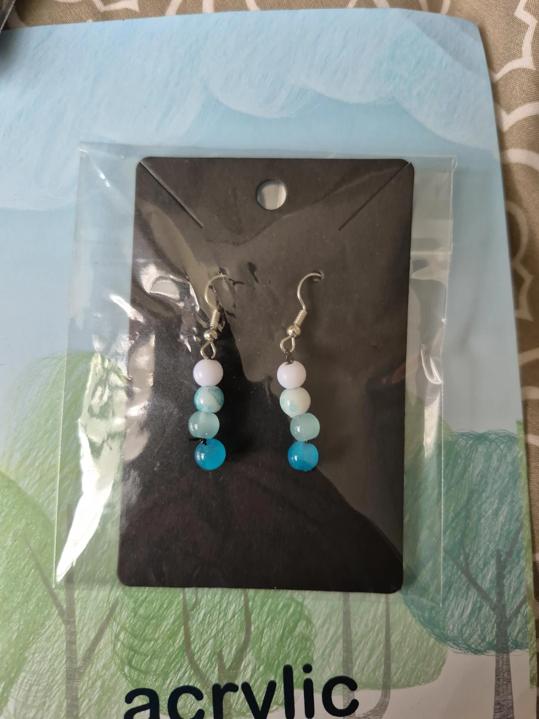 Blue and White Beaded Earrings