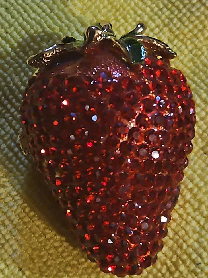 Sparkly Red Strawberry Hinged Trinket Box