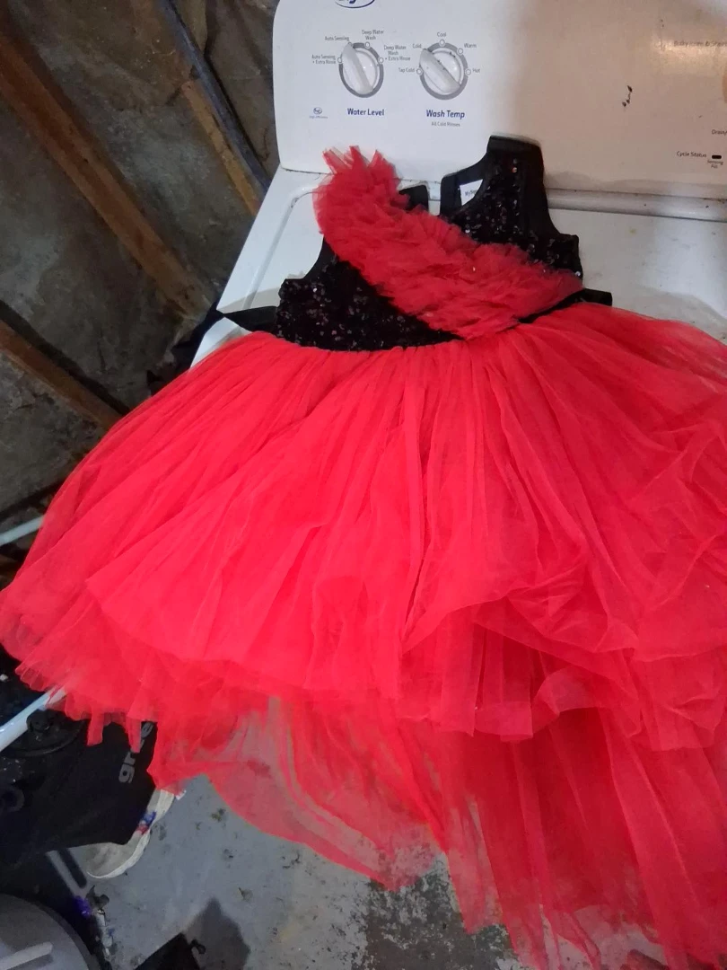 Girls Red and Black Sequin Tulle Dress