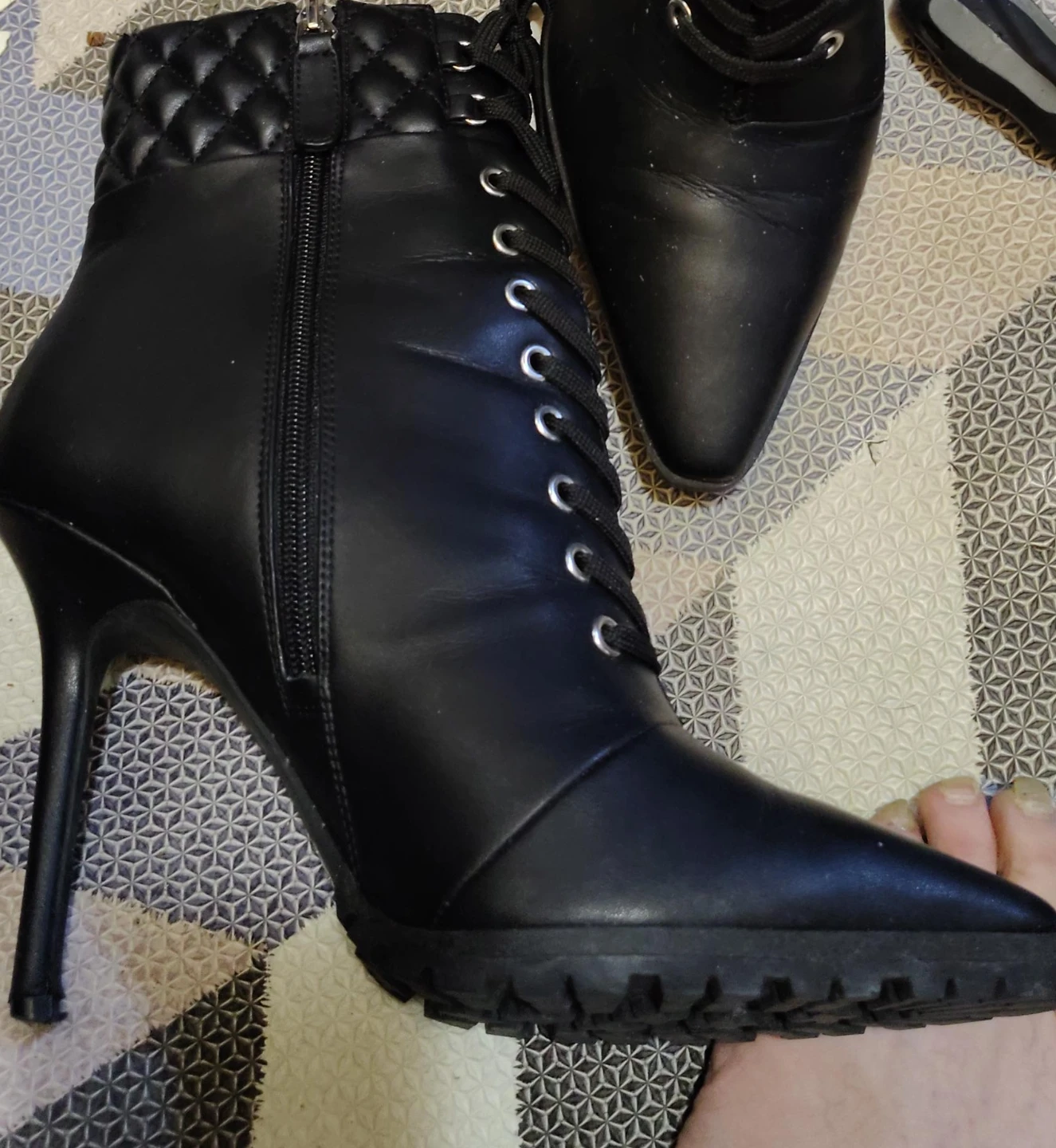 Black Lace-Up Stiletto Ankle Boots