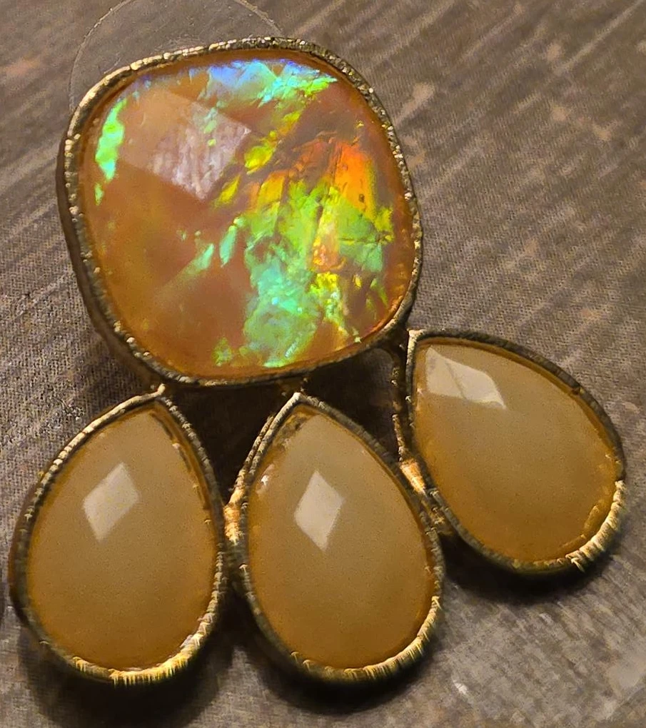 Statement Drop Earrings with Iridescent and Pearly Stones - photo 2