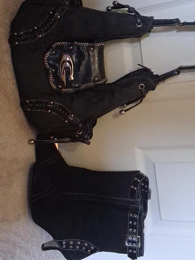 Black Studded Purse and Boot Set