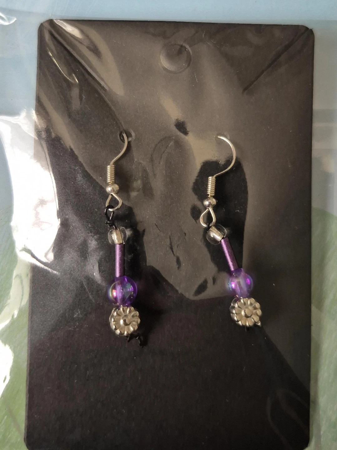 Purple Beaded Dangle Earrings