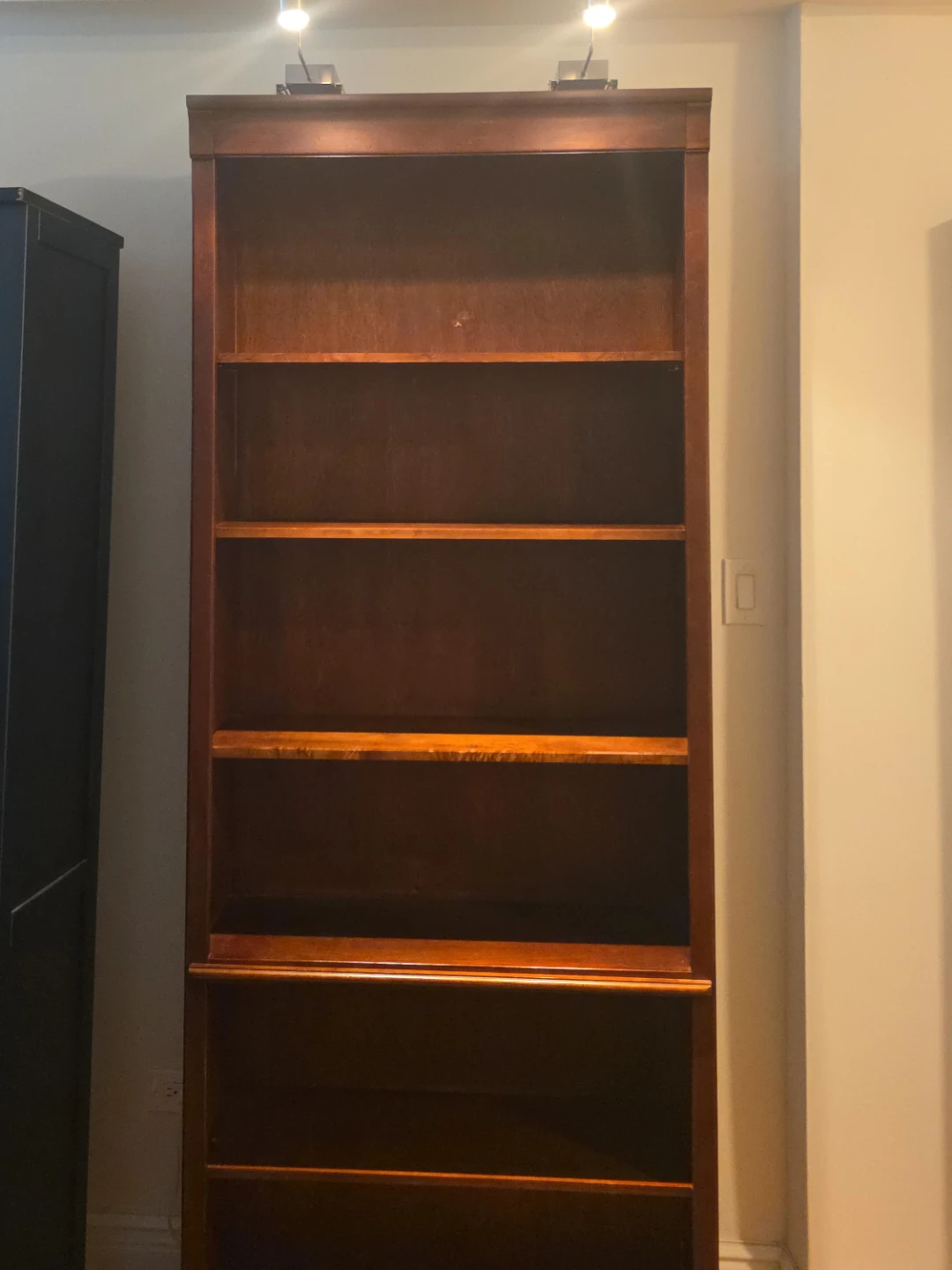 Wooden Bookshelf with Top Lights