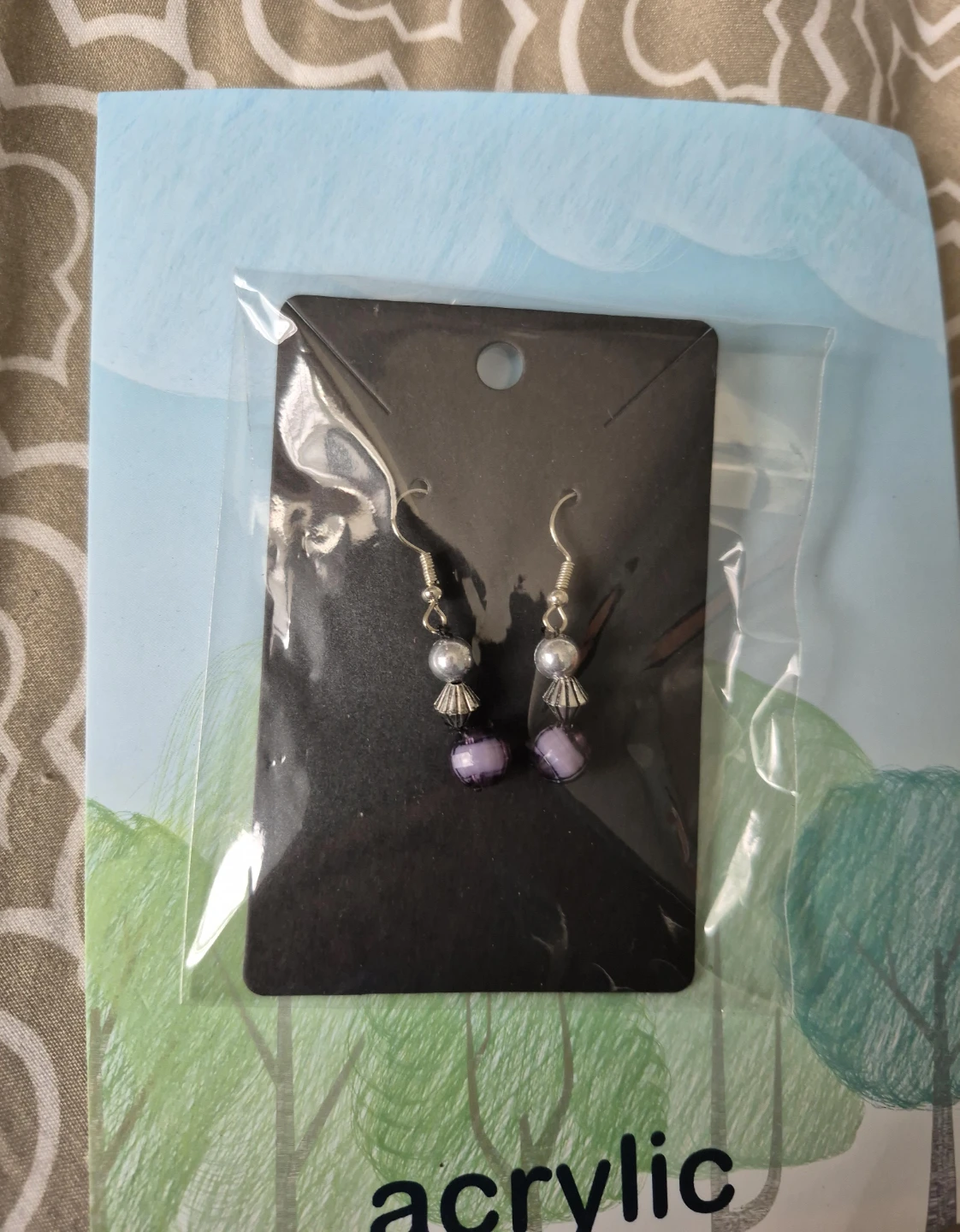 Purple Bead Dangle Earrings